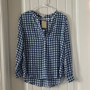 Elegant Blue and White Checkered Blouse
